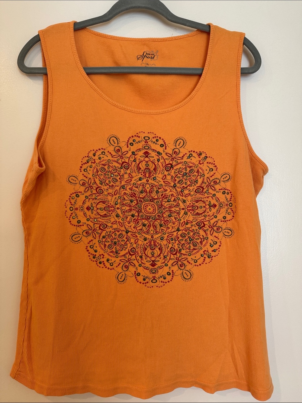 Style & Co. Orange Ribbed Tank with Decorative Mandala - Picture 4 of 6